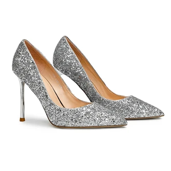 Pantofi de nunta femei Sequin subliniat de sex feminin pantofi de nunta stilet tocuri franceză fata cristal mireasa pantofi de moda de înaltă calitate 10cm