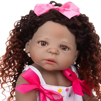 Nou Stil de 23 Inch KEIUMI Renăscut Baby Dolls Tan Piele Corp Plin de Silicon Africa Boneca Baby Doll Copii Cadou Jucarii de Baie