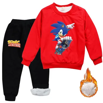 Anime Iarnă Sonic Ariciul Haine Set Kid Gros De Catifea Tricou Sport Costum Fată Copilul Haine Băiat Trening Copil Îmbrăca