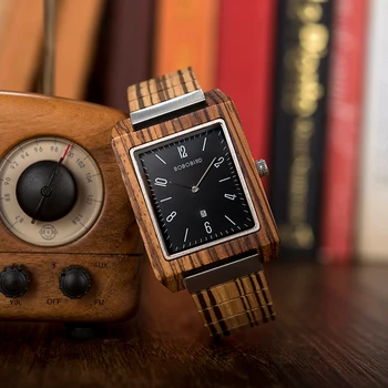 BOBO PASĂRE de Lemn Bărbați Ceas de Lux de Moda Cuarț Ceas de mână Un Buton de Auto Data Ceas Brand de Top Personalizat cadou часы мужские
