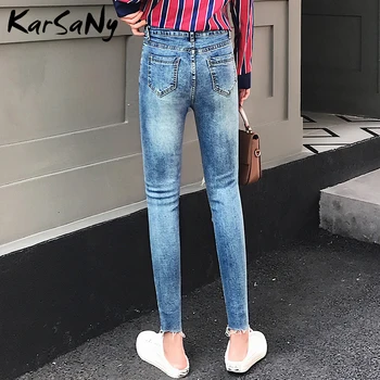 KarSaNy Skinny Blugi Rupți Femeie Înaltă Talie Primăvară Pantaloni Din Denim Distrus Blugi Cu Talie Înaltă Femeile Rupt Gaura Jean