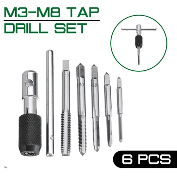 M3-M8 6Pcs Apăsați Drill Set T Mâner Clichet Cheie Robinet Mecanic Instrument Cu Aliaj de Oțel tarod de Mână