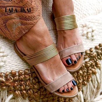 LALA IKAI Vara Plat Sandale Gladiator sandale Confortabile în aer liber purta Sandale Femei 2020 Nou de sex Feminin Pantofi XWA30582-4