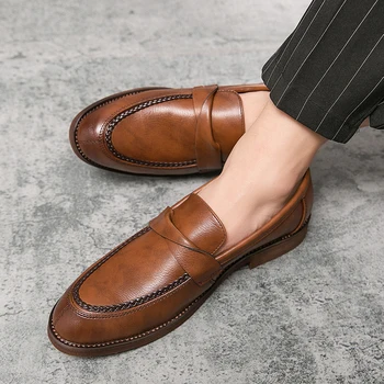 2020 Rochie Barbati pantofi de moda Noua Oxfords formal shoes slip pe o Parte împletit rotund toe flats afaceri de agrement încălțăminte plus dimensiune