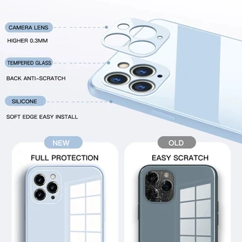 Sticla Capac Spate pentru iPhone X XR XS 11 12 Pro Max Mini Complet de Protecție Anti-knock Lichid Pătrat de Silicon Telefonul Caz 5G