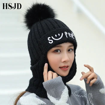Noua Păr De Iepure Balaclava Tricotate Pălării De Iarnă Pentru Femei Gros Cald Chelioși Căciuli Zâmbet Capace Pentru Fata Proteja Gâtul Cap De Zăpadă