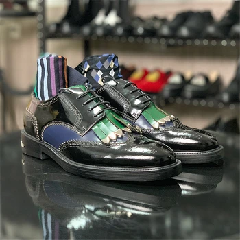 2018 noi broch pantofi din piele de culoare lovit derby sculptate ciucure metal Britanic cravată pantofi pentru bărbați