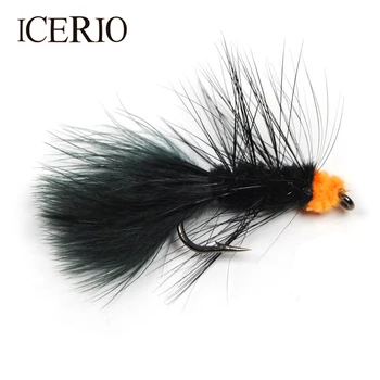 ICERIO 8PCS #6 Corp Negru Portocaliu Ou Supt de Lipitoare Streamer Muste de Somon Zbura de Pescuit Lures