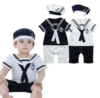 NEW Baby Boy Fata de Guler Marinar Costum Costum Crească Tinuta Romper Pantaloni Haine și Pălărie 0-24M baietel set