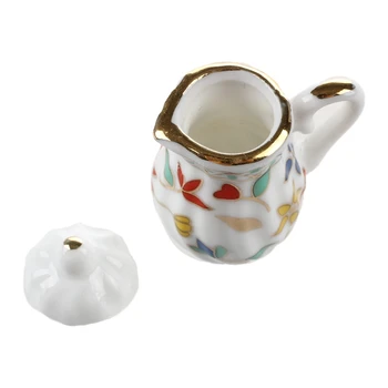 15 Piese Miniaturale Păpuși tacâmurile de ceai din portelan set tacamuri Cupa placa imprimeu floral Colorat Mini Alimente