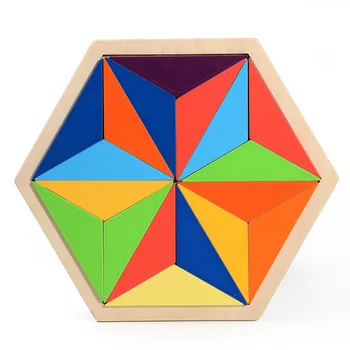 Logwood Copil Jucărie Puzzle din Lemn Curcubeu Puzzle 3D PUZZLE 7pcs Cerc, hexagon Set de Învățământ Monterssori jucărie pentru copii