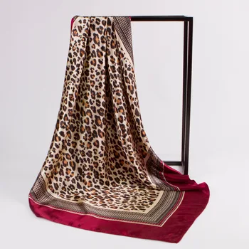 De lux Basma de Mătase Satin Hijab Eșarfă Pentru Femei Pătrat Șaluri Leopard Print Cap Marame de sex Feminin 90*90cm Gât Eșarfe Pentru Femei