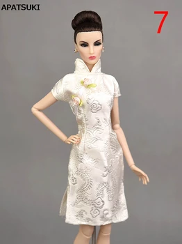 Dragon Alb Manual Chineză Tradițională Rochie Vestido Rochie Pentru Barbie Cheongsam Gât Înalt Qipao Unic Rochii De Seara